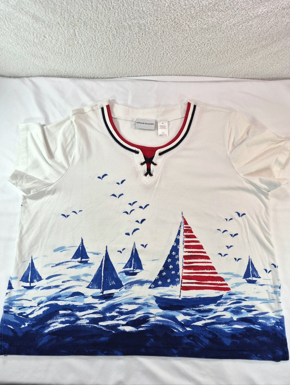 NWOT Alfred Dunner Nautical Sailboat American Flag Knit Tee Shirt XL Patriotic - Picture 4 of 6